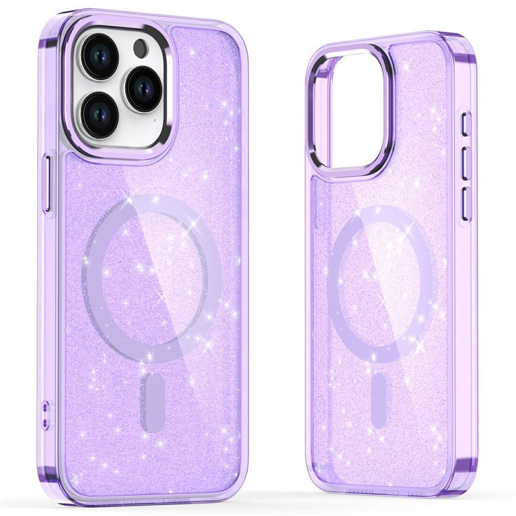 For iPhone 16 Pro Magnetic Case Glitter Design TPU+PC Phone Cover - Purple
