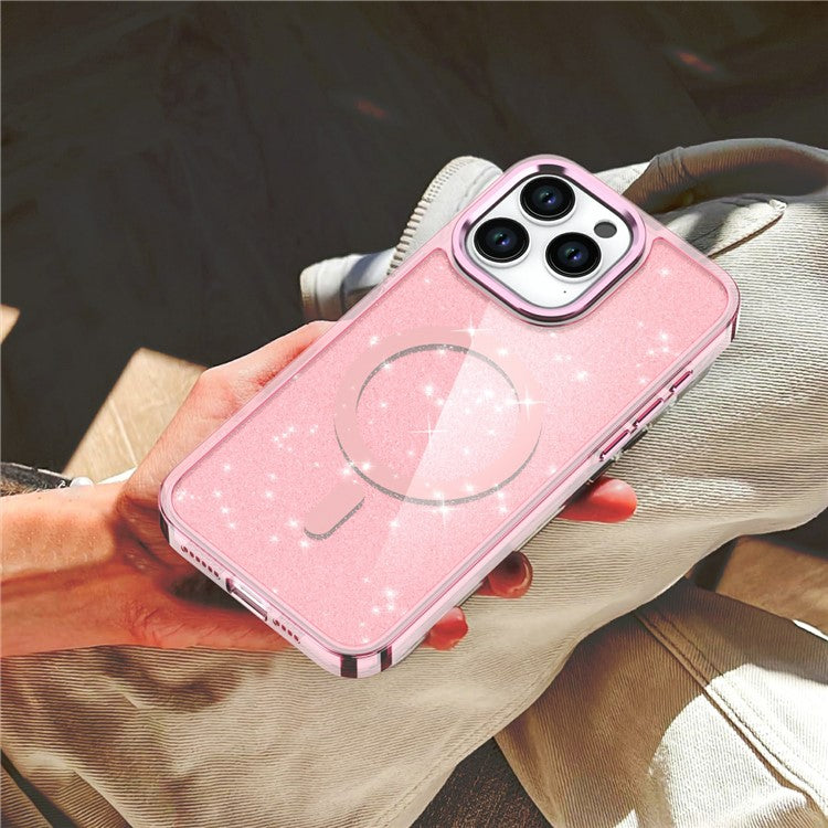 For iPhone 16 Pro Magnetic Case Glitter Design TPU+PC Phone Cover - Purple