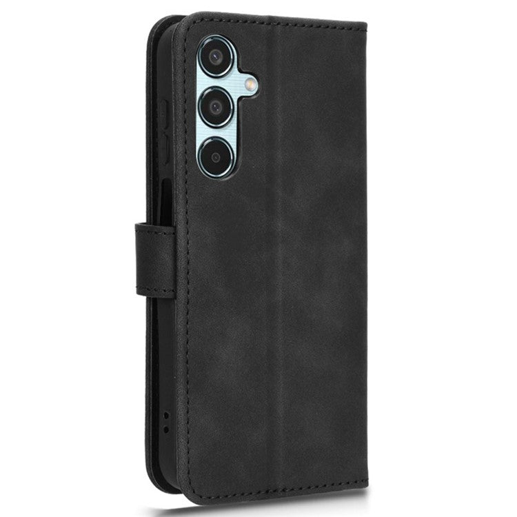 For Samsung Galaxy M35 5G Case Skin-Feel Leather Anti-Drop Wallet Flip Phone Cover - Black