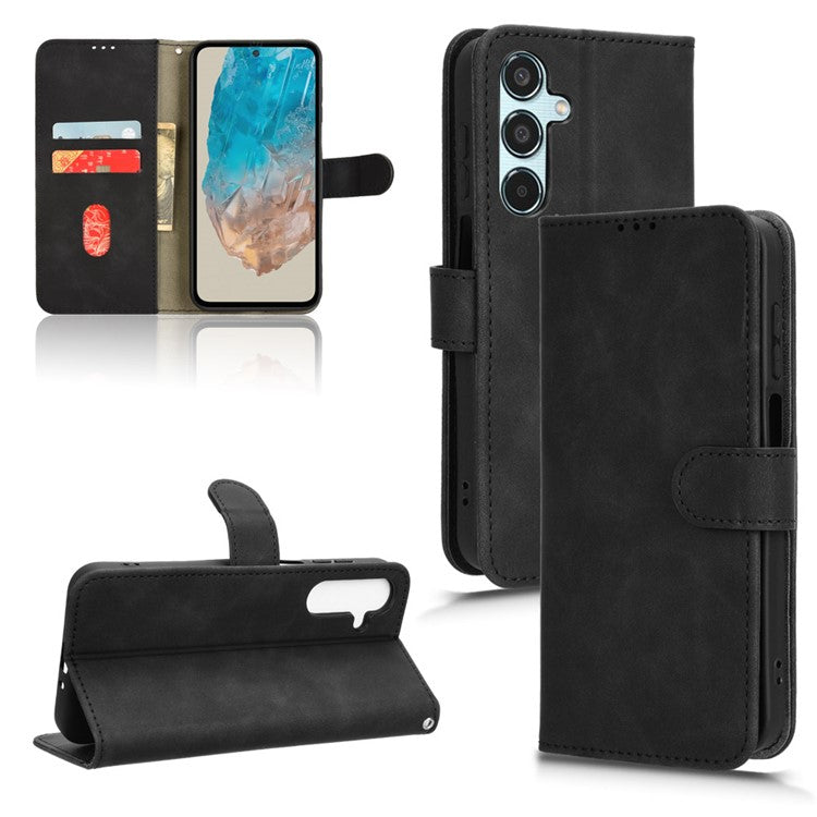 For Samsung Galaxy M35 5G Case Skin-Feel Leather Anti-Drop Wallet Flip Phone Cover - Black
