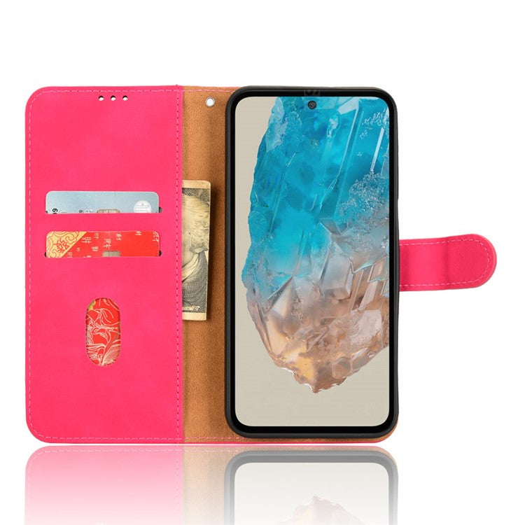 For Samsung Galaxy M35 5G Case Skin-Feel Leather Anti-Drop Wallet Flip Phone Cover - Rose