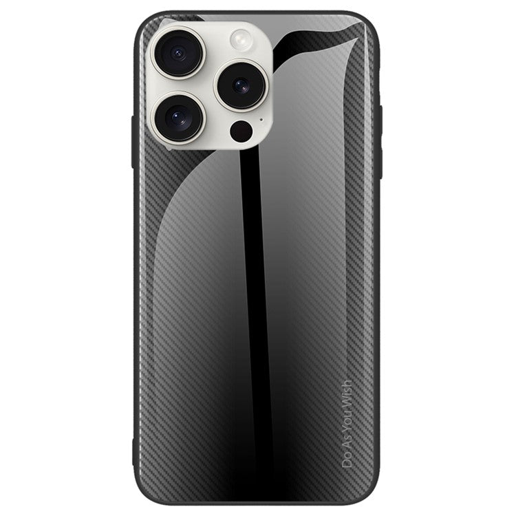 For iPhone 16 Pro Case Tempered Glass+TPU Phone Cover Carbon Fiber Texture - Black