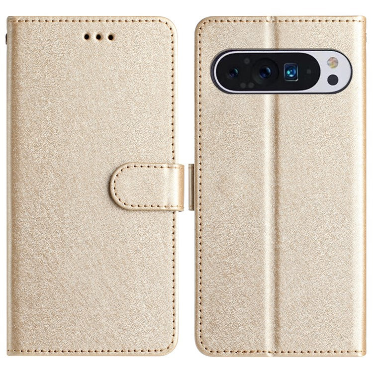 For Google Pixel 9 / 9 Pro Case Silk Texture Anti-fall Leather Wallet Stand Smartphone Cover - Gold