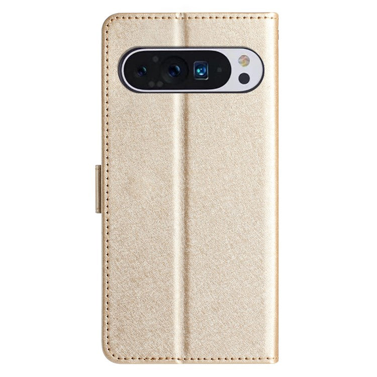 For Google Pixel 9 / 9 Pro Case Silk Texture Anti-fall Leather Wallet Stand Smartphone Cover - Gold
