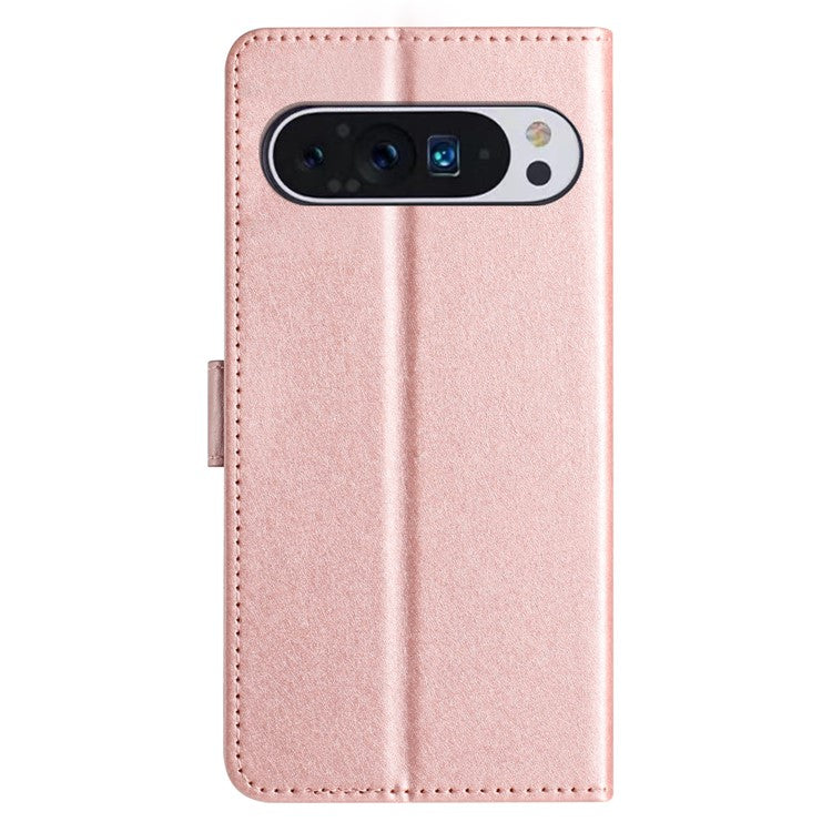 For Google Pixel 9 / 9 Pro Case Silk Texture Anti-fall Leather Wallet Stand Smartphone Cover - Rose Gold