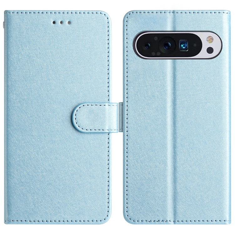 For Google Pixel 9 / 9 Pro Case Silk Texture Anti-fall Leather Wallet Stand Smartphone Cover - Sky Blue
