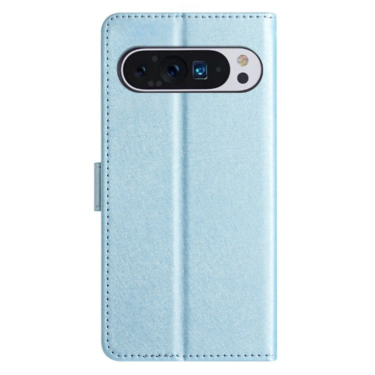 For Google Pixel 9 / 9 Pro Case Silk Texture Anti-fall Leather Wallet Stand Smartphone Cover - Sky Blue