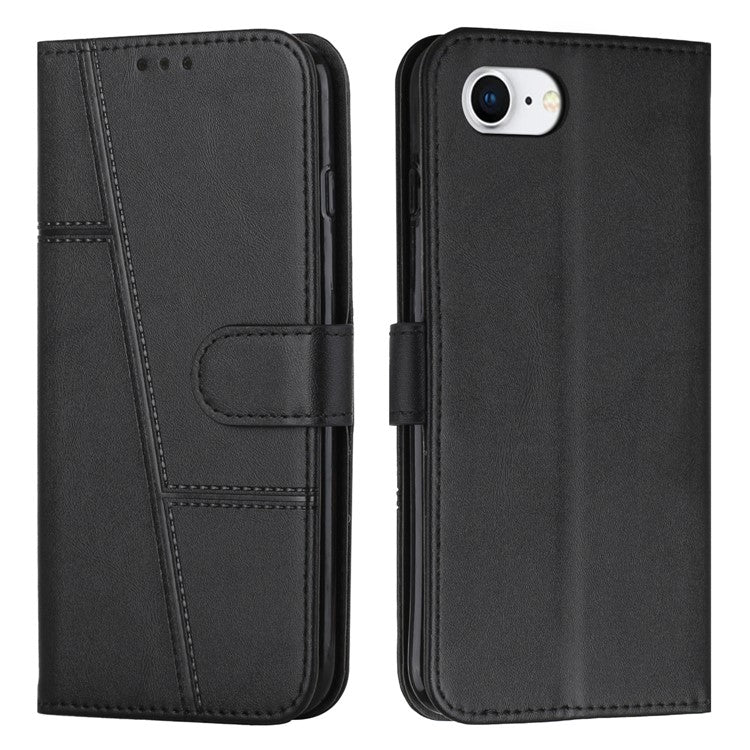 For iPhone 16e Case PU Leather Wallet Flip Phone Cover Calf Texture - Black
