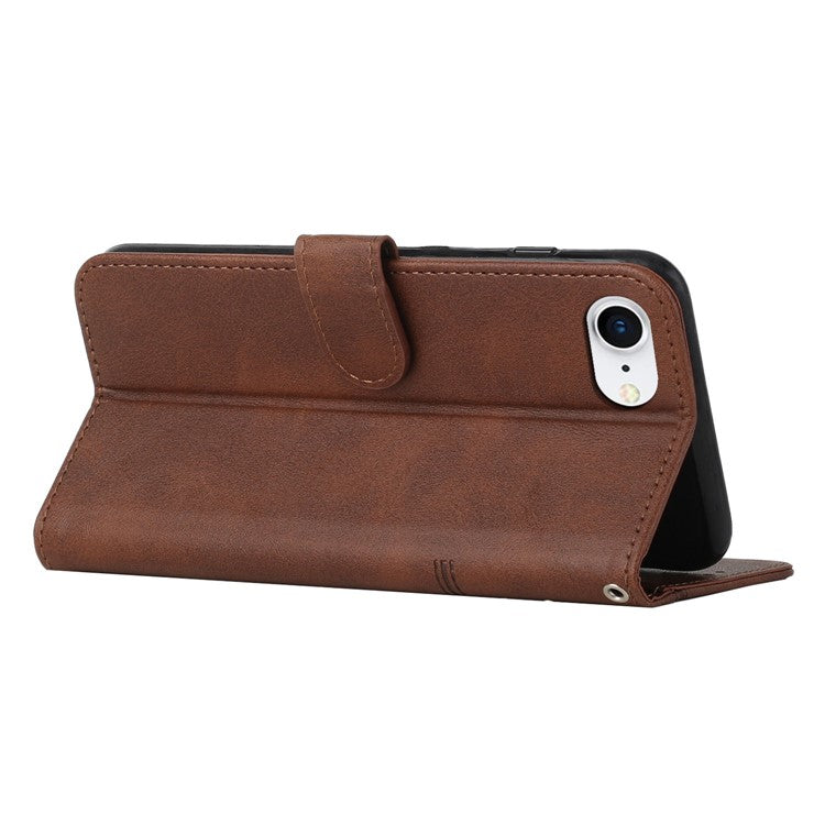 For iPhone 16e Case PU Leather Wallet Flip Phone Cover Calf Texture - Brown