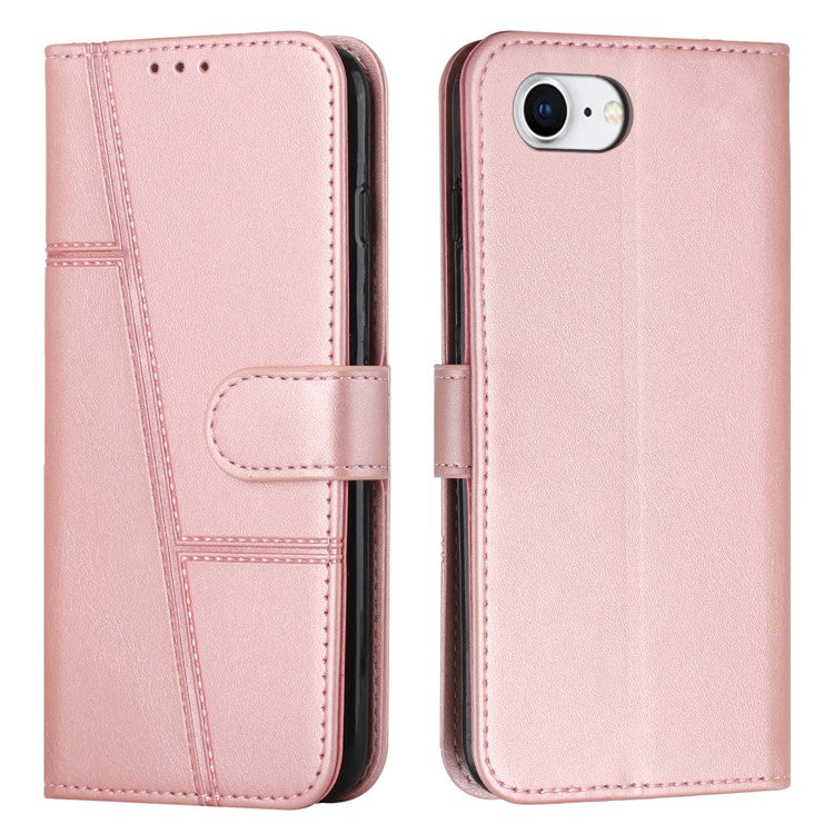 For iPhone 16e Case PU Leather Wallet Flip Phone Cover Calf Texture - Rose Gold
