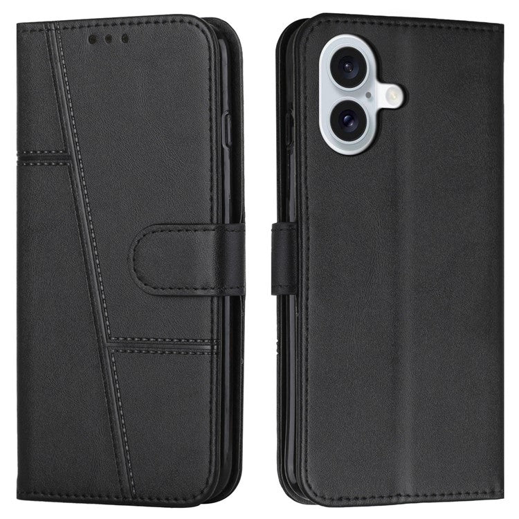 For iPhone 16 Case Stand Flip Protective Leather Phone Cover - Black