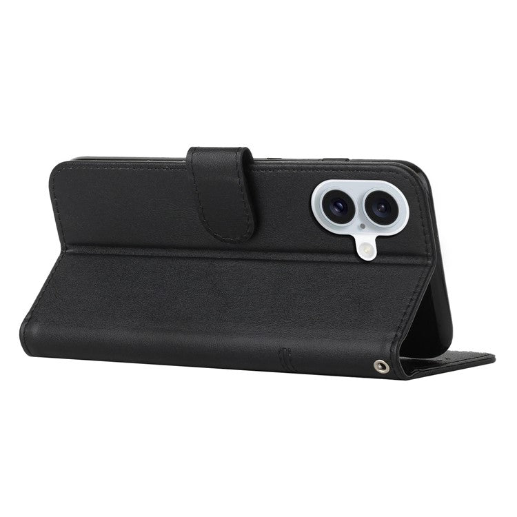 For iPhone 16 Case Stand Flip Protective Leather Phone Cover - Black