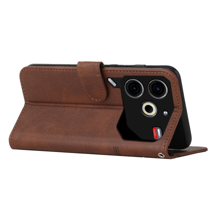 For TECNO Pova 6 Neo Case Magnetic Clasp Stand Leather Phone Cover Line Decor - Brown