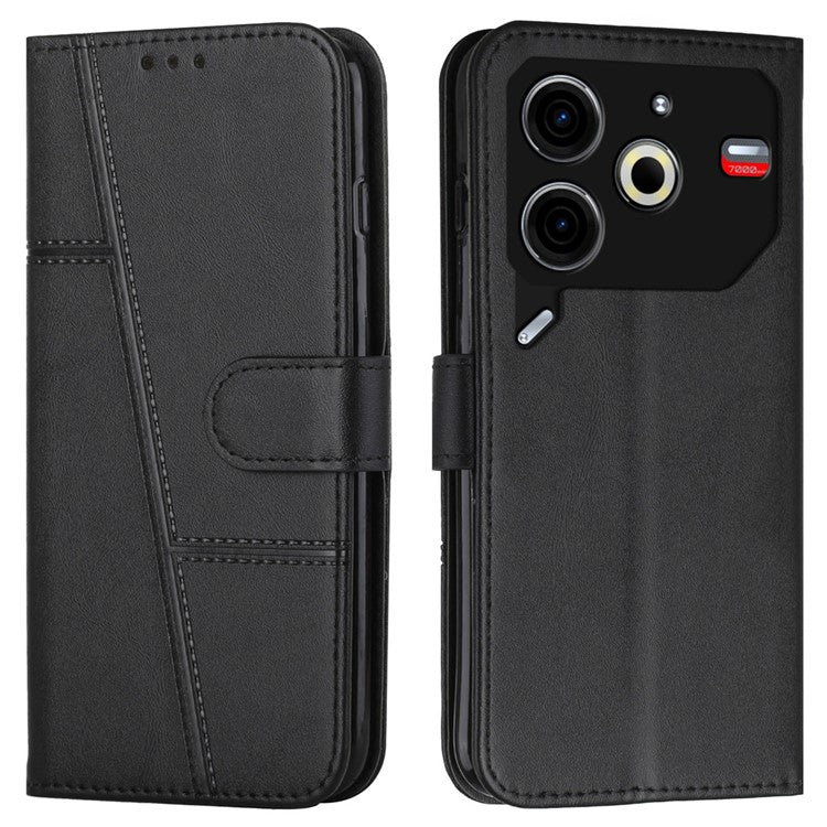 For TECNO Pova 6 Neo Case Magnetic Clasp Stand Leather Phone Cover Line Decor - Black