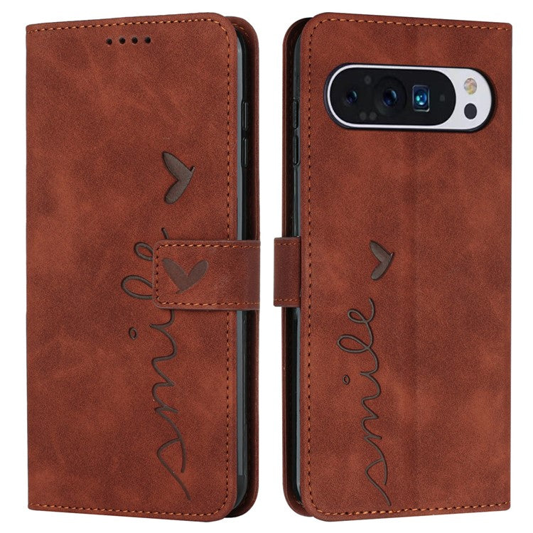 For Google Pixel 9 Pro XL Case Viewing Stand PU Leather Phone Cover Imprinted Pattern - Brown