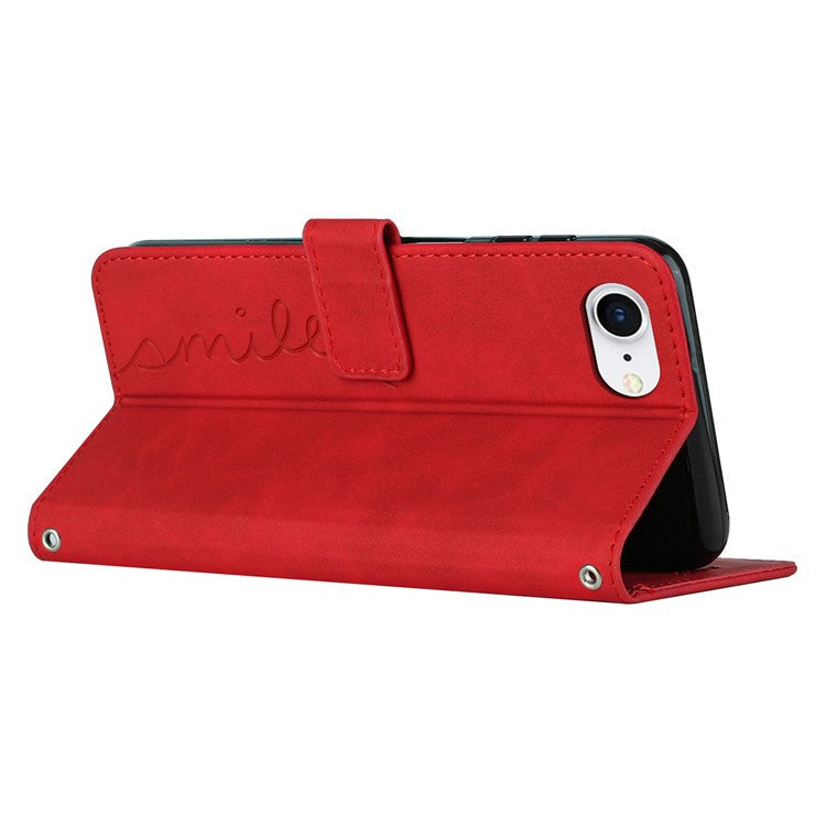 For iPhone 16e Case PU Leather Wallet Phone Cover Smile Love Heart Pattern - Red