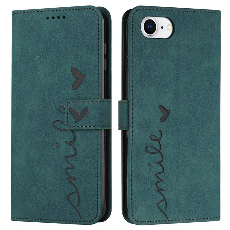 For iPhone 16e Case PU Leather Wallet Phone Cover Smile Love Heart Pattern - Green