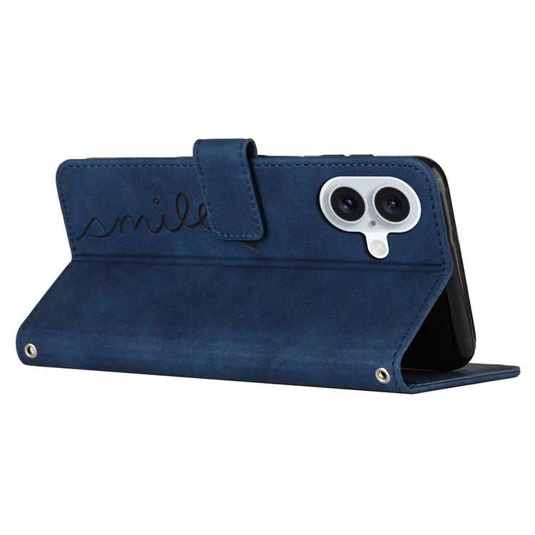 For iPhone 16 Case PU Leather Skin Touch Feeling Wallet Phone Cover - Sapphire