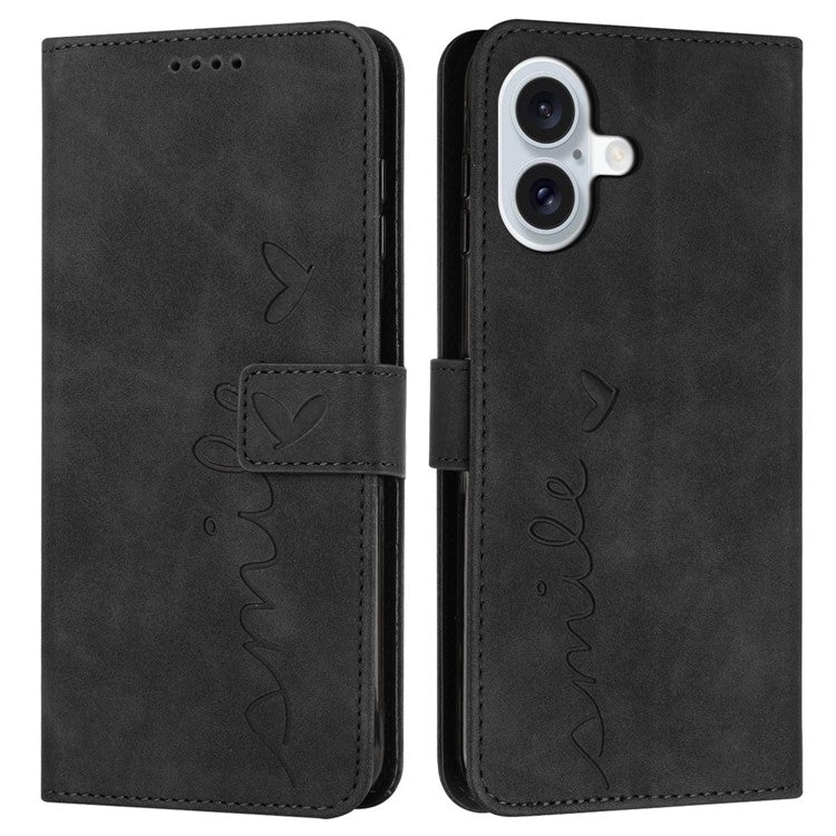 For iPhone 16 Case PU Leather Skin Touch Feeling Wallet Phone Cover - Black