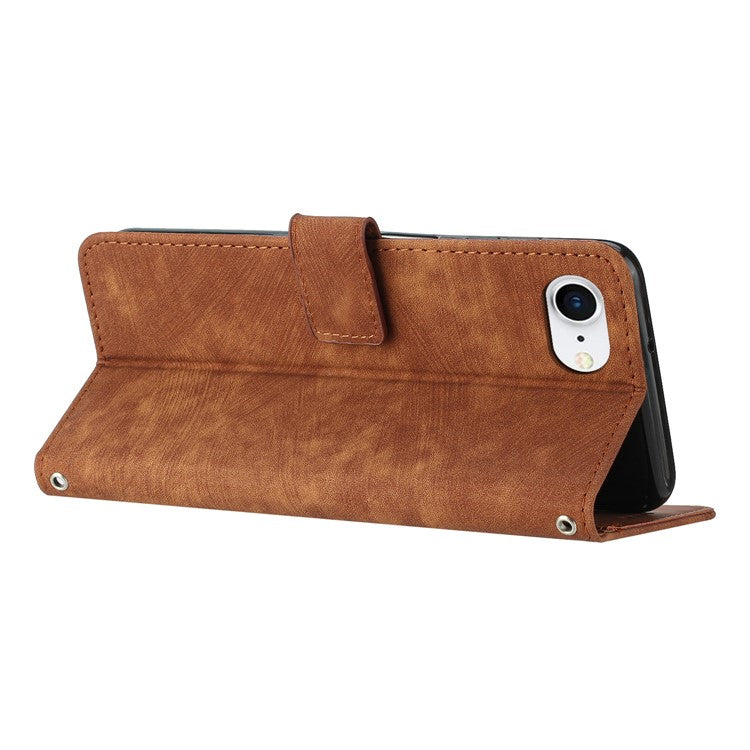 For iPhone 16e Case Lines Pattern Skin-Touch Leather Wallet Phone Cover - Brown