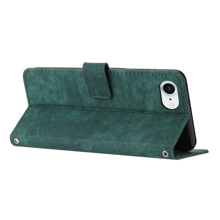 For iPhone 16e Case Lines Pattern Skin-Touch Leather Wallet Phone Cover - Green