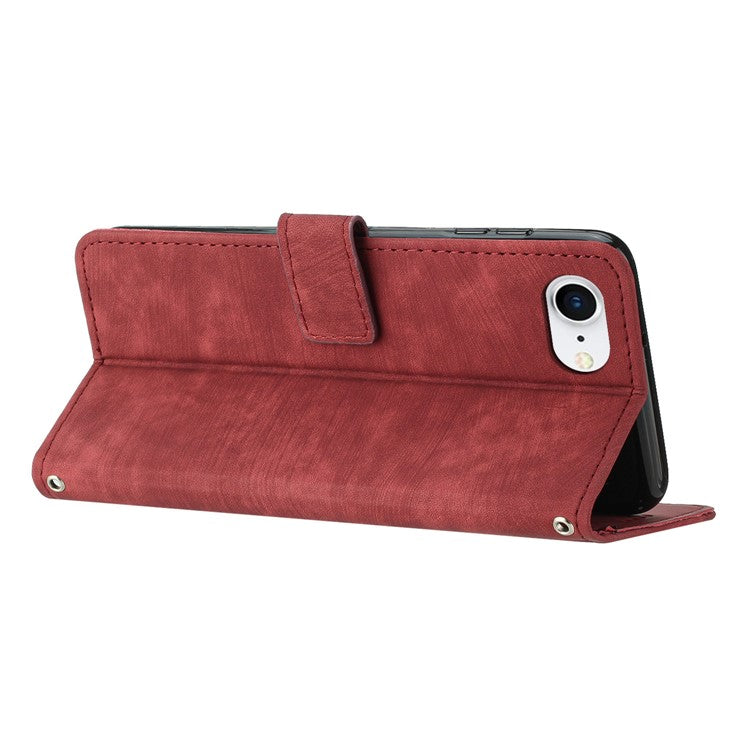 For iPhone 16e Case Lines Pattern Skin-Touch Leather Wallet Phone Cover - Red