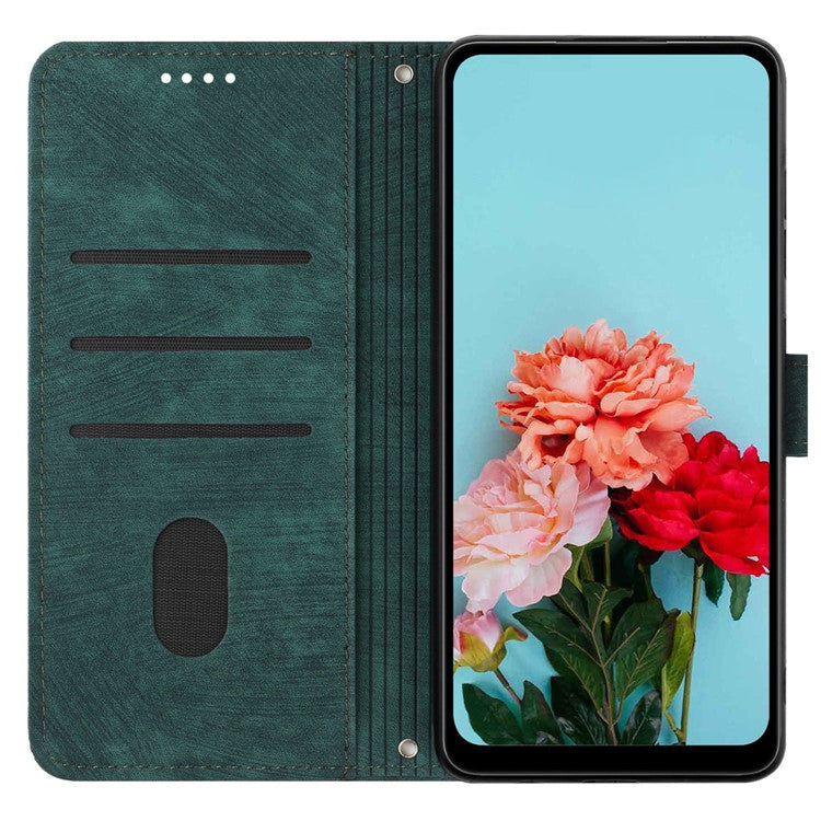 For Google Pixel 9 Pro XL Case Lines Imprinted Folio Flip Leather Phone Cover - Green