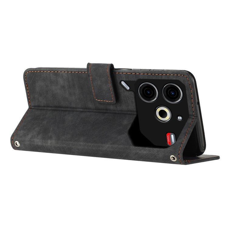 For TECNO Pova 6 Neo Case Lines Skin-Friendly Leather Flip Wallet Phone Cover - Black