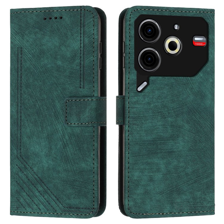 For TECNO Pova 6 Neo Case Lines Skin-Friendly Leather Flip Wallet Phone Cover - Green