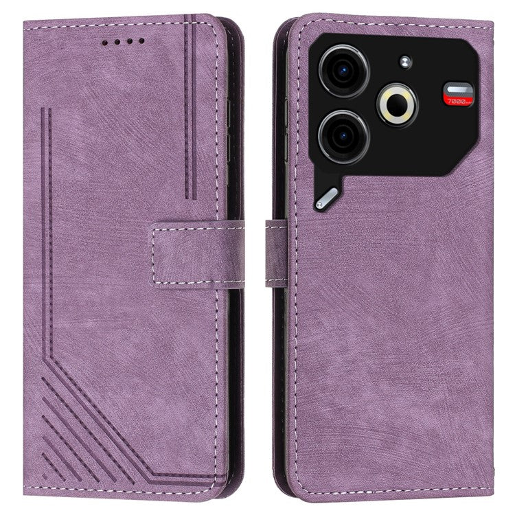 For TECNO Pova 6 Neo Case Lines Skin-Friendly Leather Flip Wallet Phone Cover - Purple