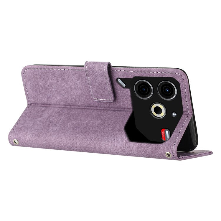 For TECNO Pova 6 Neo Case Lines Skin-Friendly Leather Flip Wallet Phone Cover - Purple