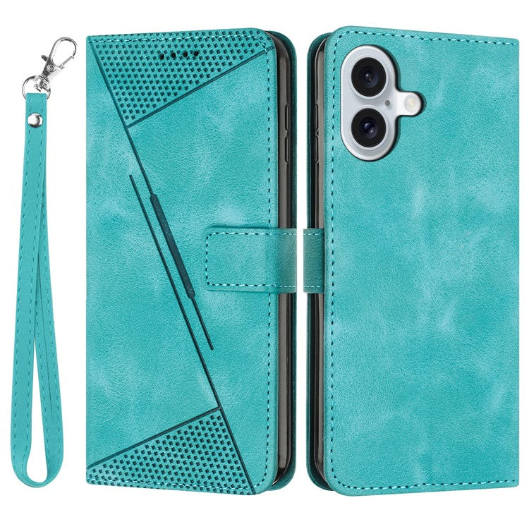For iPhone 16 Plus Case Triangle Pattern Leather Wallet Flip Phone Cover Handbag - Green