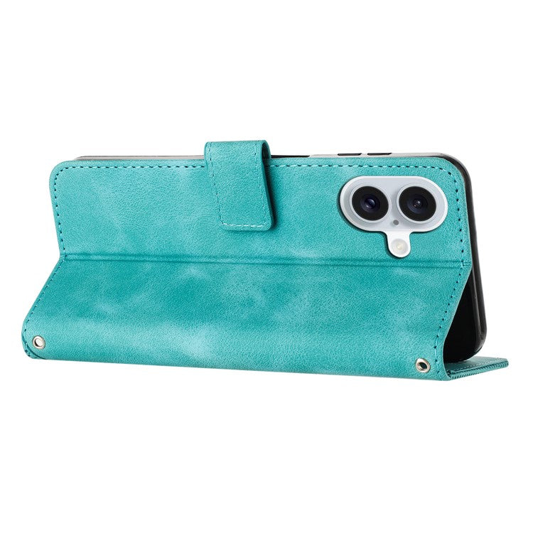 For iPhone 16 Plus Case Triangle Pattern Leather Wallet Flip Phone Cover Handbag - Green