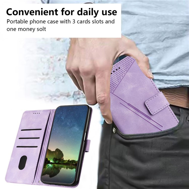 For iPhone 16 Case Triangle Pattern PU Leather+TPU Phone Cover Phone Cover Hand Strap Stand - Purple