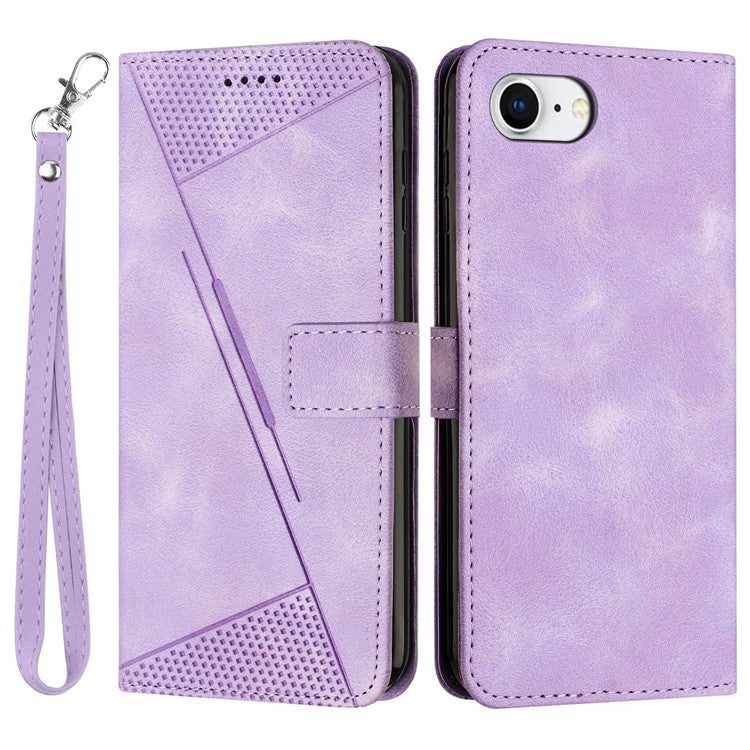For iPhone 16e Case Triangle Pattern Leather Flip Wallet Handbag Phone Cover - Purple