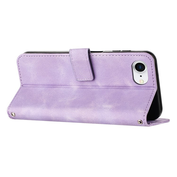 For iPhone 16e Case Triangle Pattern Leather Flip Wallet Handbag Phone Cover - Purple