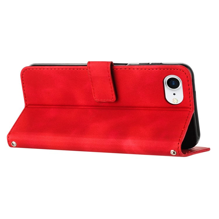 For iPhone 16e Case Triangle Pattern Leather Flip Wallet Handbag Phone Cover - Red
