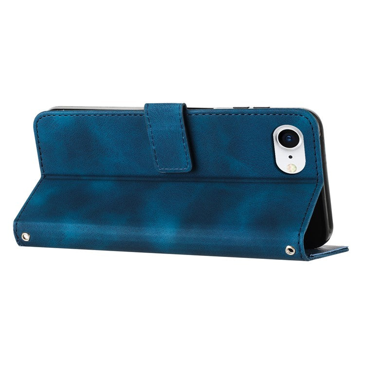 For iPhone 16e Case Triangle Pattern Leather Flip Wallet Handbag Phone Cover - Sapphire