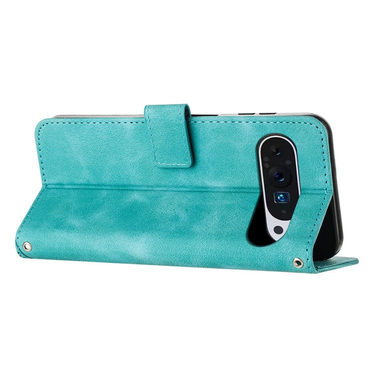 For Google Pixel 9 Pro XL Case Triangle Pattern Leather Wallet Purse Handbag Phone Cover - Green