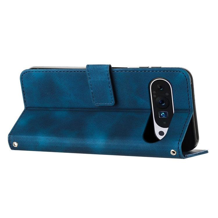 For Google Pixel 9 / Pixel 9 Pro Phone Case Purse Triangle Pattern Leather Handbag Phone Cover - Sapphire