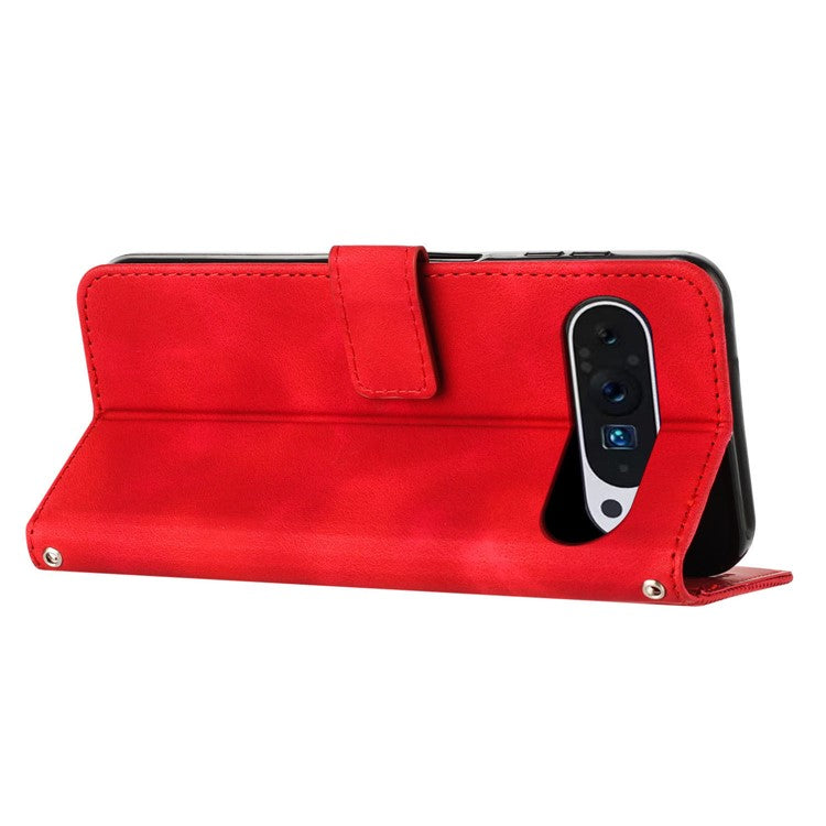 For Google Pixel 9 / Pixel 9 Pro Phone Case Purse Triangle Pattern Leather Handbag Phone Cover - Red