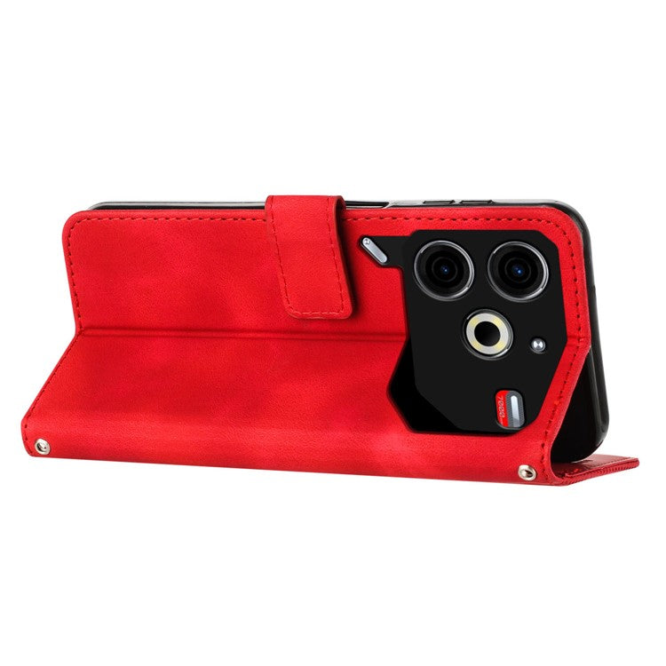 For TECNO Pova 6 Neo Case Card Slots Handbag Imprinted Triangle Leather Phone Cover - Red