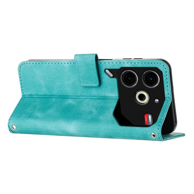 For TECNO Pova 6 Neo Case Card Slots Handbag Imprinted Triangle Leather Phone Cover - Green