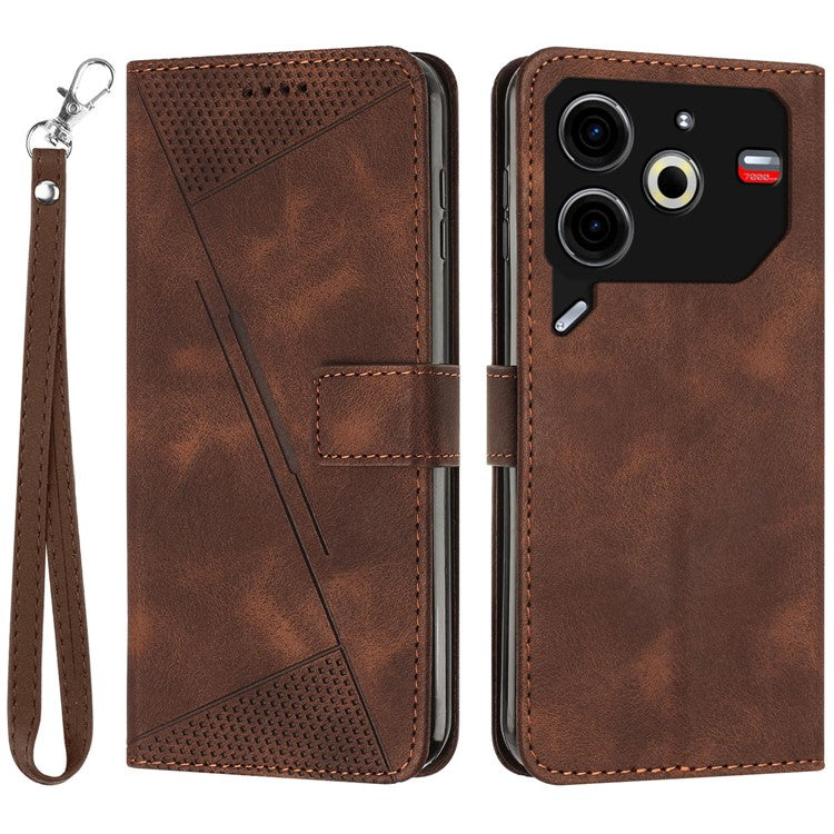 For TECNO Pova 6 Neo Case Card Slots Handbag Imprinted Triangle Leather Phone Cover - Brown