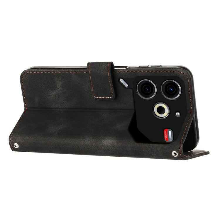 For TECNO Pova 6 Neo Case Card Slots Handbag Imprinted Triangle Leather Phone Cover - Black