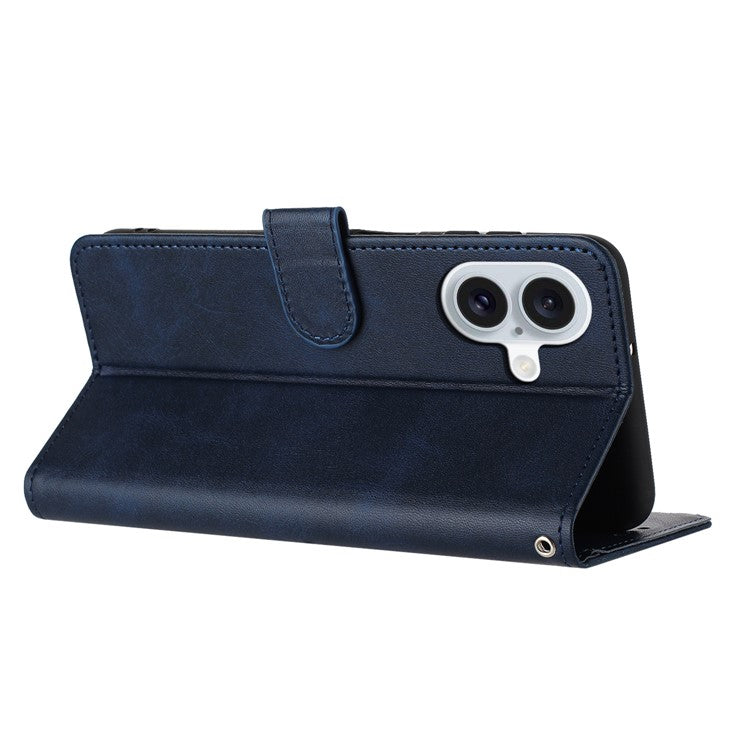 For iPhone 16 Plus Case PU Leather Flip Phone Cover Calf Texture Handbag - Sapphire