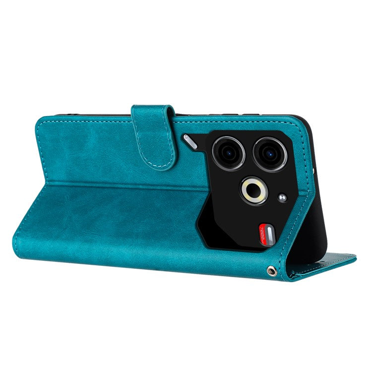 For TECNO Pova 6 Neo Case Calf Texture Leather Phone Cover with Card Holders Stand Hand Strap - Green