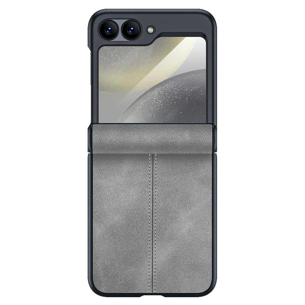 For Samsung Galaxy Z Flip7 FE 5G / Z Flip6 5G Case Hinge Leather+PC Phone Cover with Rear Screen Film - Grey