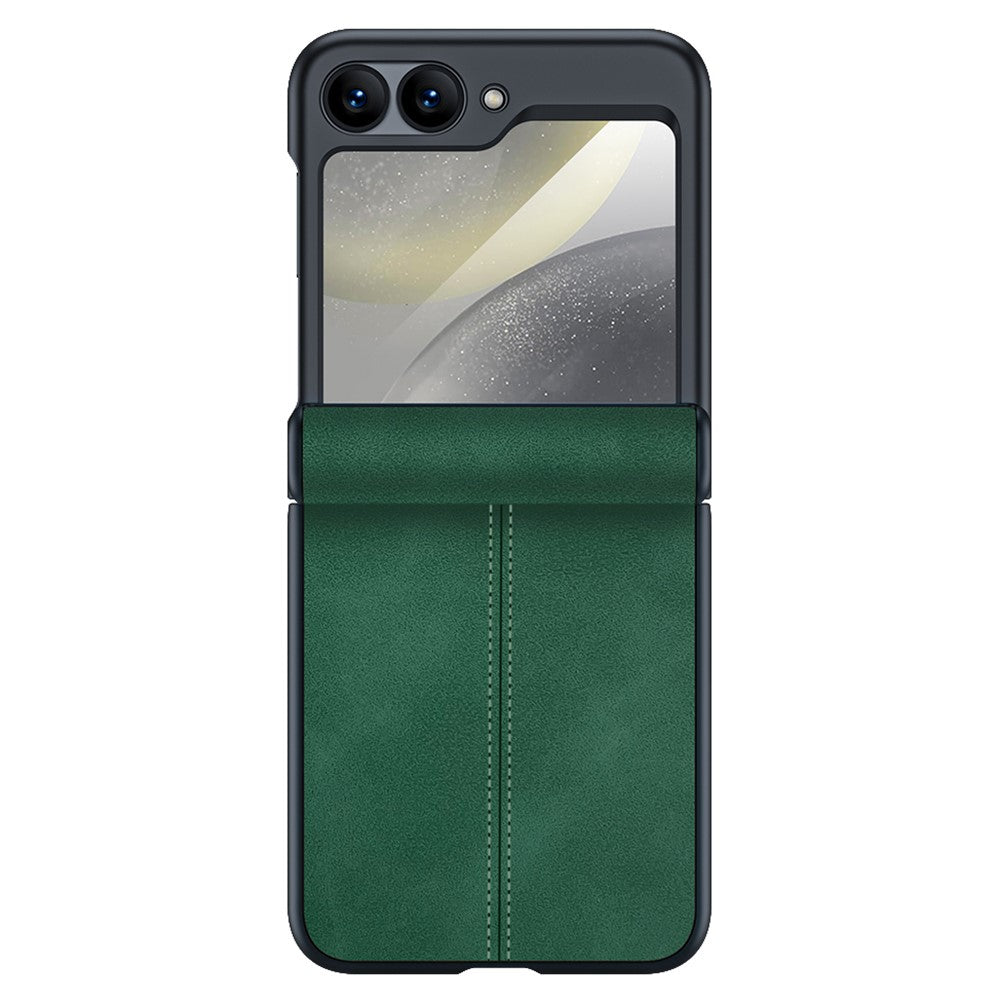 For Samsung Galaxy Z Flip7 FE 5G / Z Flip6 5G Case Hinge Leather+PC Phone Cover with Rear Screen Film - Green