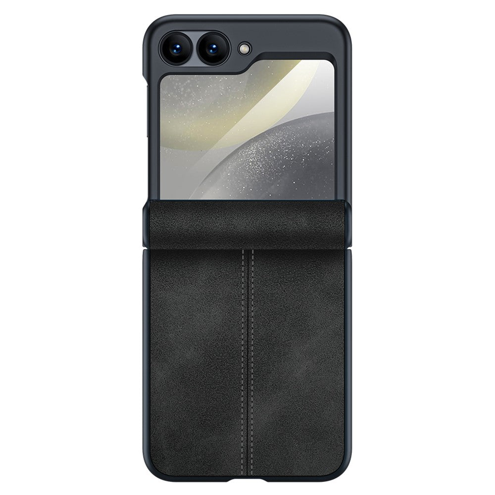 For Samsung Galaxy Z Flip7 FE 5G / Z Flip6 5G Case Hinge Leather+PC Phone Cover with Rear Screen Film - Black